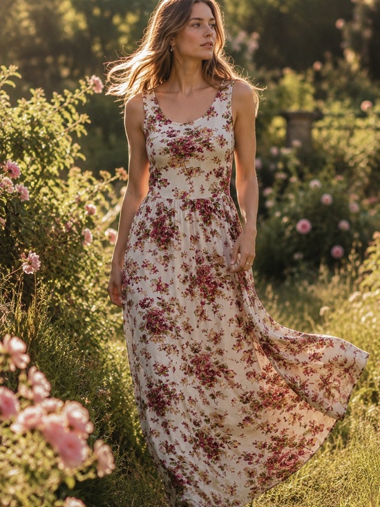 Laura Ashley Dresses & Skirts - Laura Ashley Floral Jersey Maxi Dress Victorian Tea Rose Cottagecore S